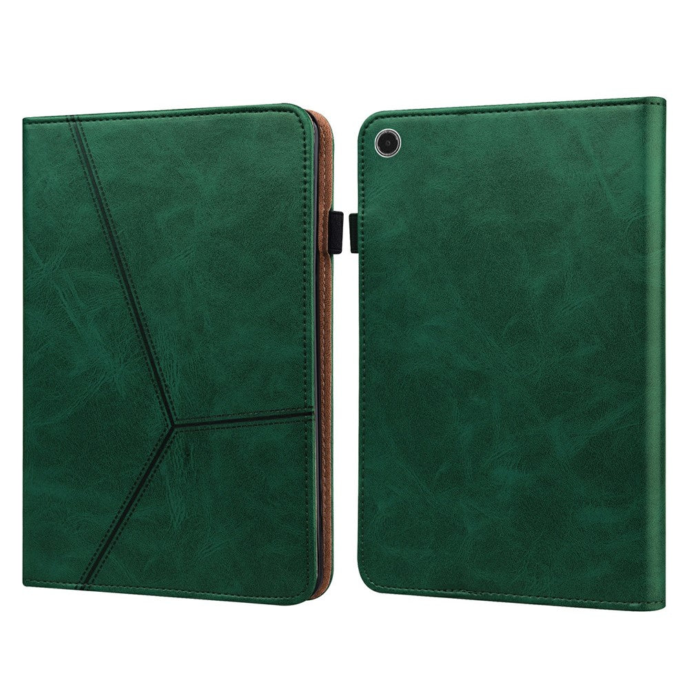 For Lenovo Tab Plus Case Line Imprinted PU Leather Card Holder Tablet Stand Cover - Green