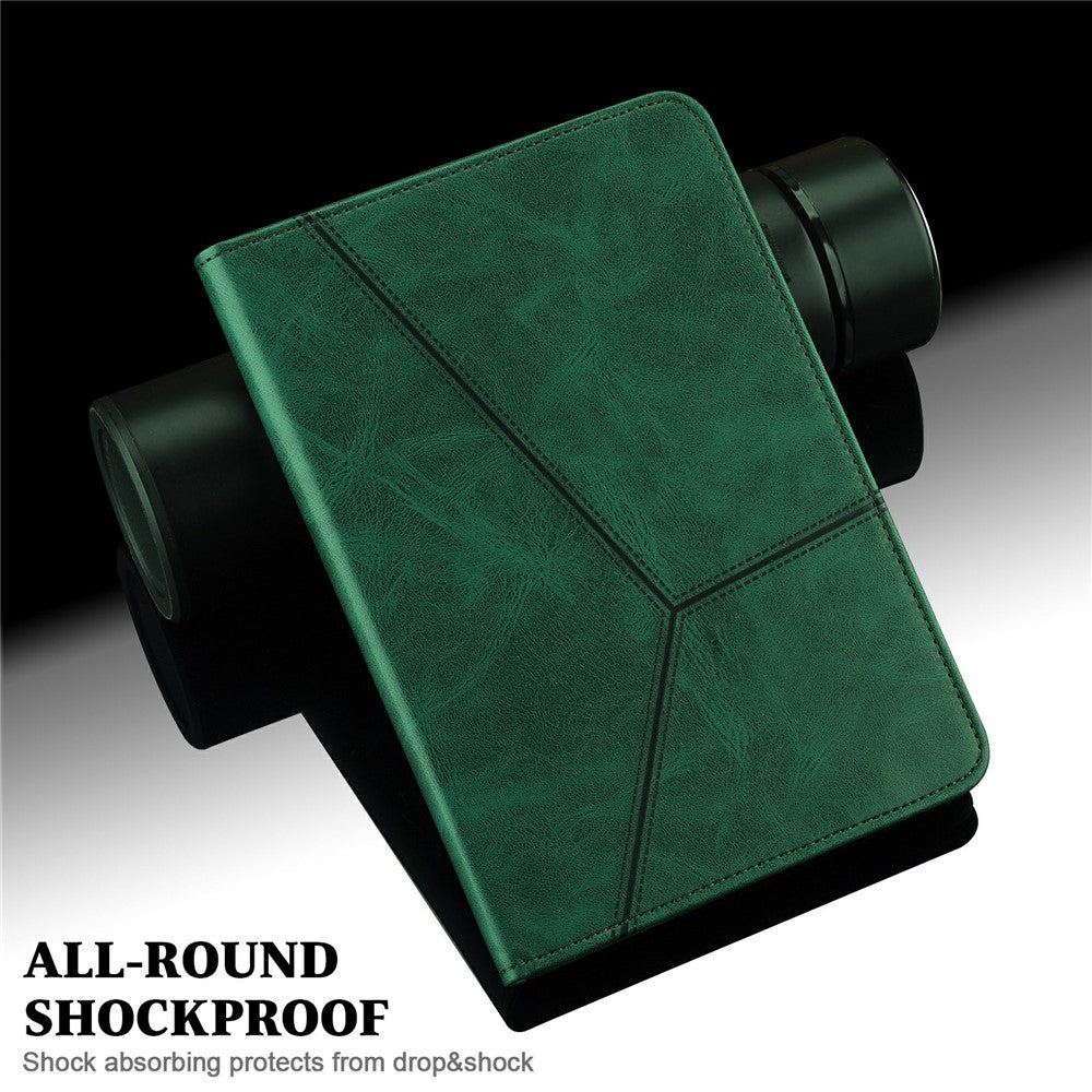 For Lenovo Tab Plus Case Line Imprinted PU Leather Card Holder Tablet Stand Cover - Green