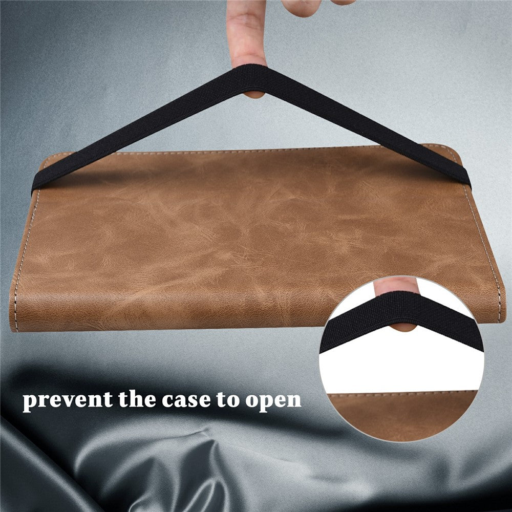 For Lenovo Tab Plus Case Line Imprinted PU Leather Card Holder Tablet Stand Cover - Brown