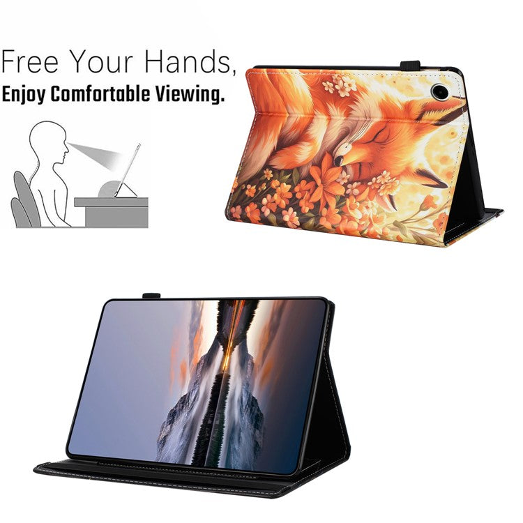 For Samsung Galaxy Tab A8 10.5 (2022) / (2021) Case Pattern Leather Tablet Cover with Auto Sleep / Wake, Card Holder - Flower Fox
