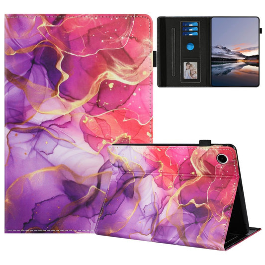 For Lenovo M10 Plus TB-X606F Case Pattern Leather Tablet Cover with Auto Sleep / Wake, Card Holder - Pink Gold Marble