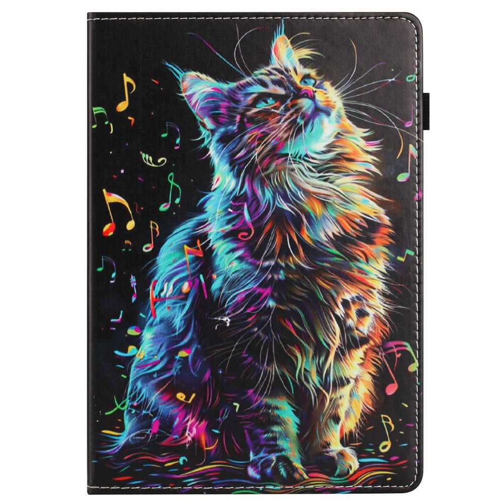 For Lenovo M10 Plus TB-X606F Case Pattern Leather Tablet Cover with Auto Sleep / Wake, Card Holder - Musical Note Cat