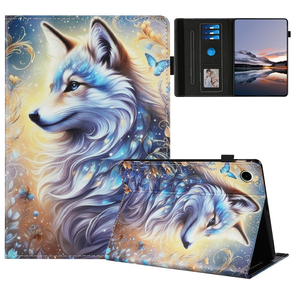 For Lenovo M10 Plus TB-X606F Case Pattern Leather Tablet Cover with Auto Sleep / Wake, Card Holder - White Wolf