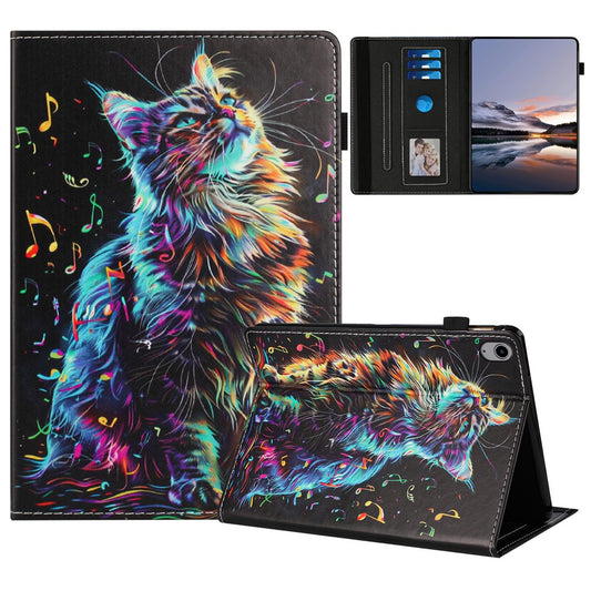 For Lenovo Tab P11 TB-J606F Case Pattern Leather Tablet Cover with Auto Sleep / Wake, Card Holder - Musical Note Cat
