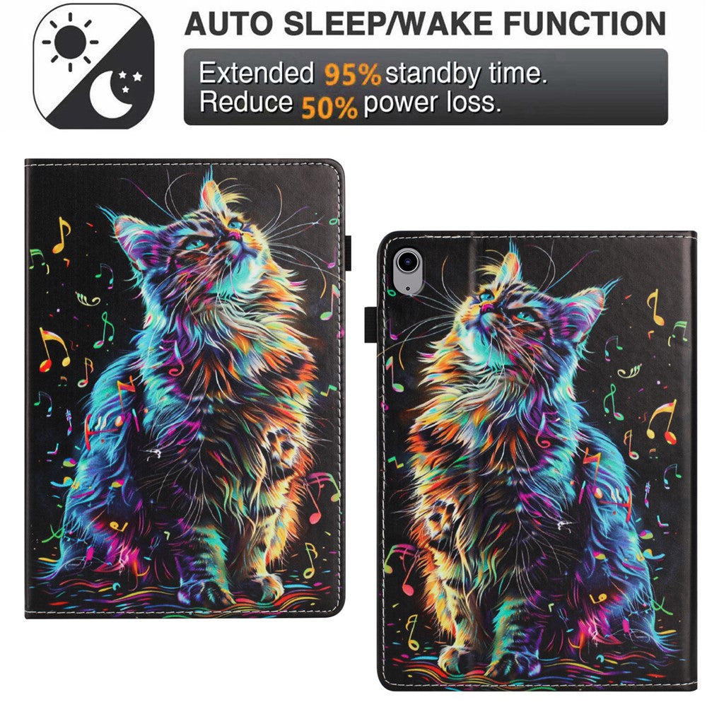 For Lenovo Tab P11 TB-J606F Case Pattern Leather Tablet Cover with Auto Sleep / Wake, Card Holder - Musical Note Cat