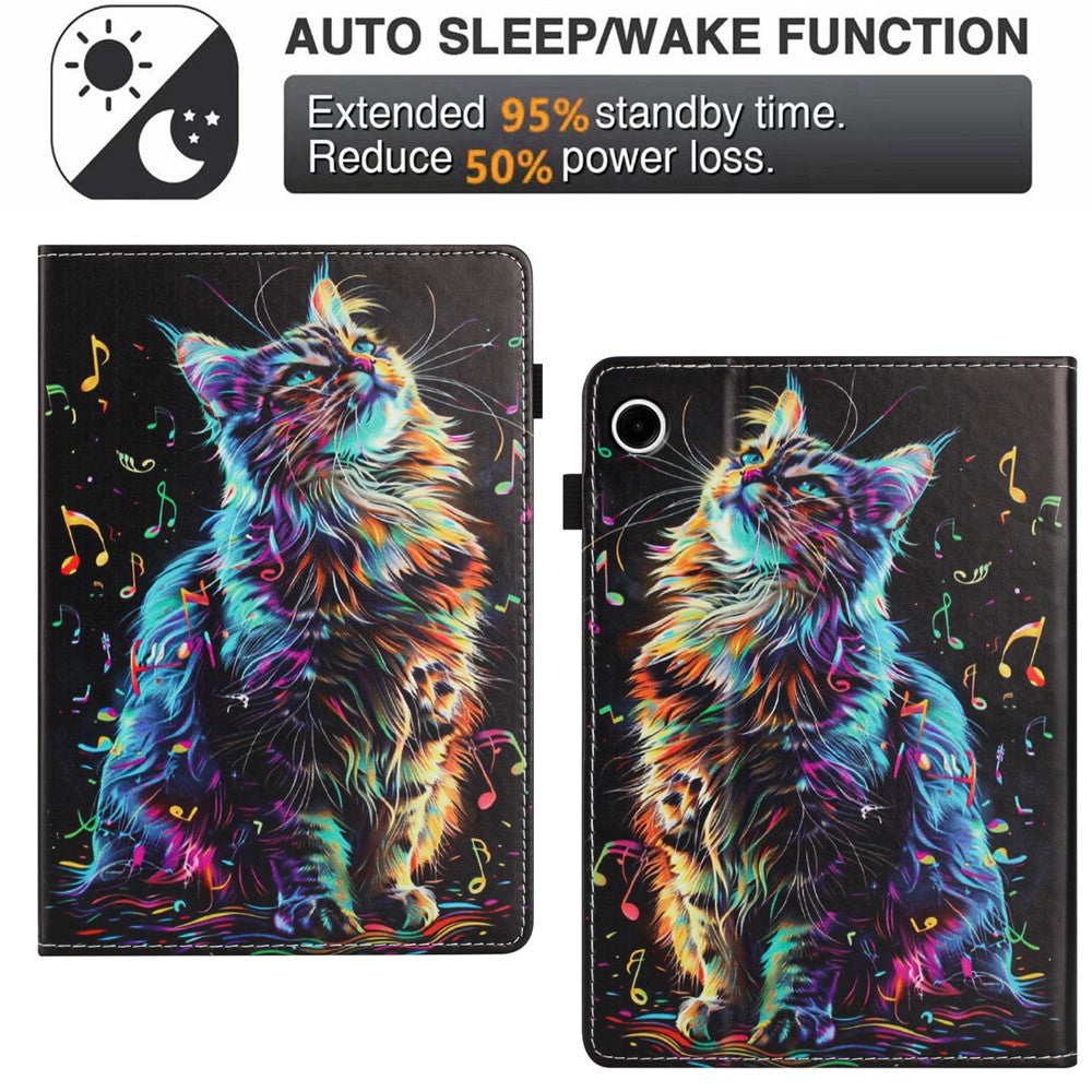 For Lenovo Tab M10 Plus (3rd Gen) Case Pattern Leather Tablet Cover with Auto Sleep / Wake, Card Holder - Musical Note Cat