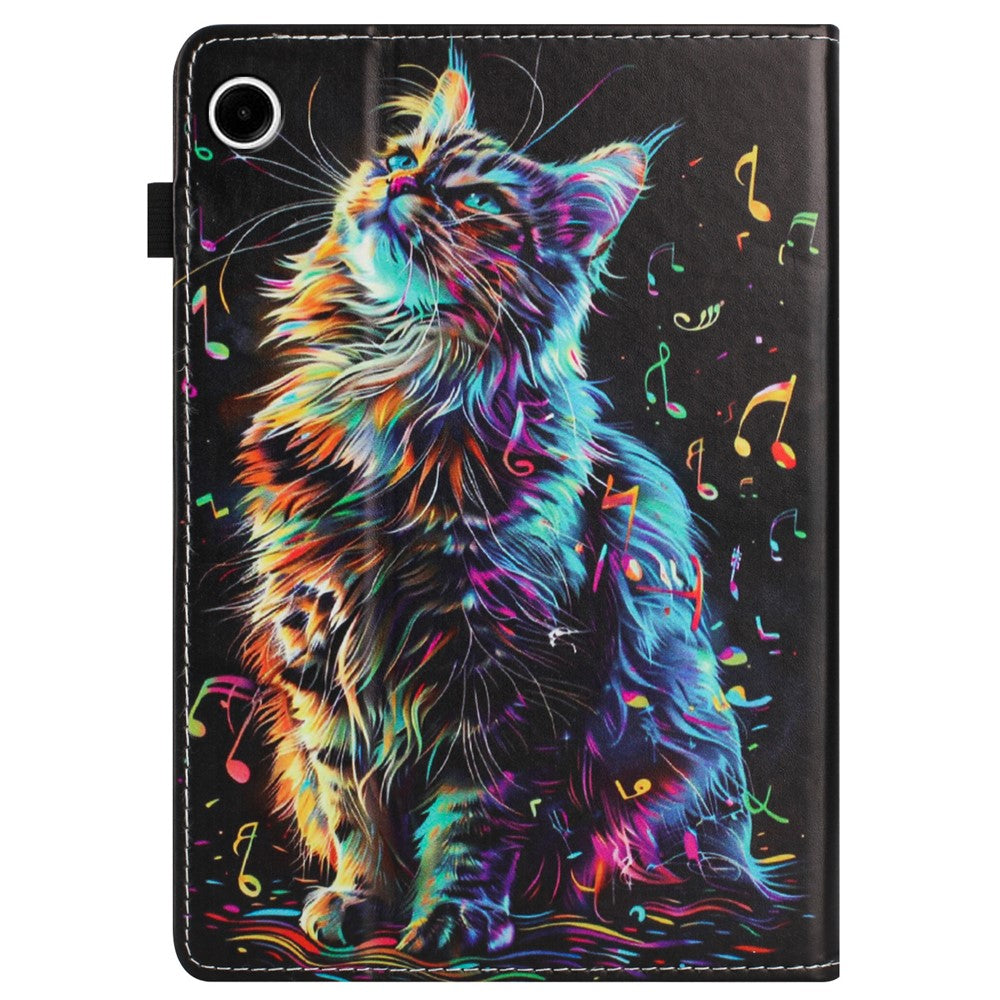 For Lenovo Tab M10 Plus (3rd Gen) Case Pattern Leather Tablet Cover with Auto Sleep / Wake, Card Holder - Musical Note Cat