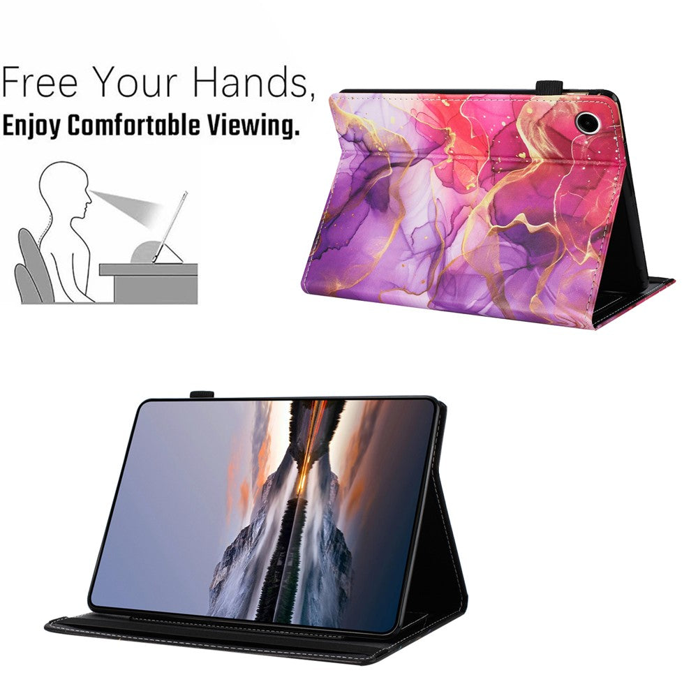 For Lenovo Tab M10 (Gen 3) Case Pattern Leather Tablet Cover with Auto Sleep / Wake, Card Holder - Pink Gold Marble