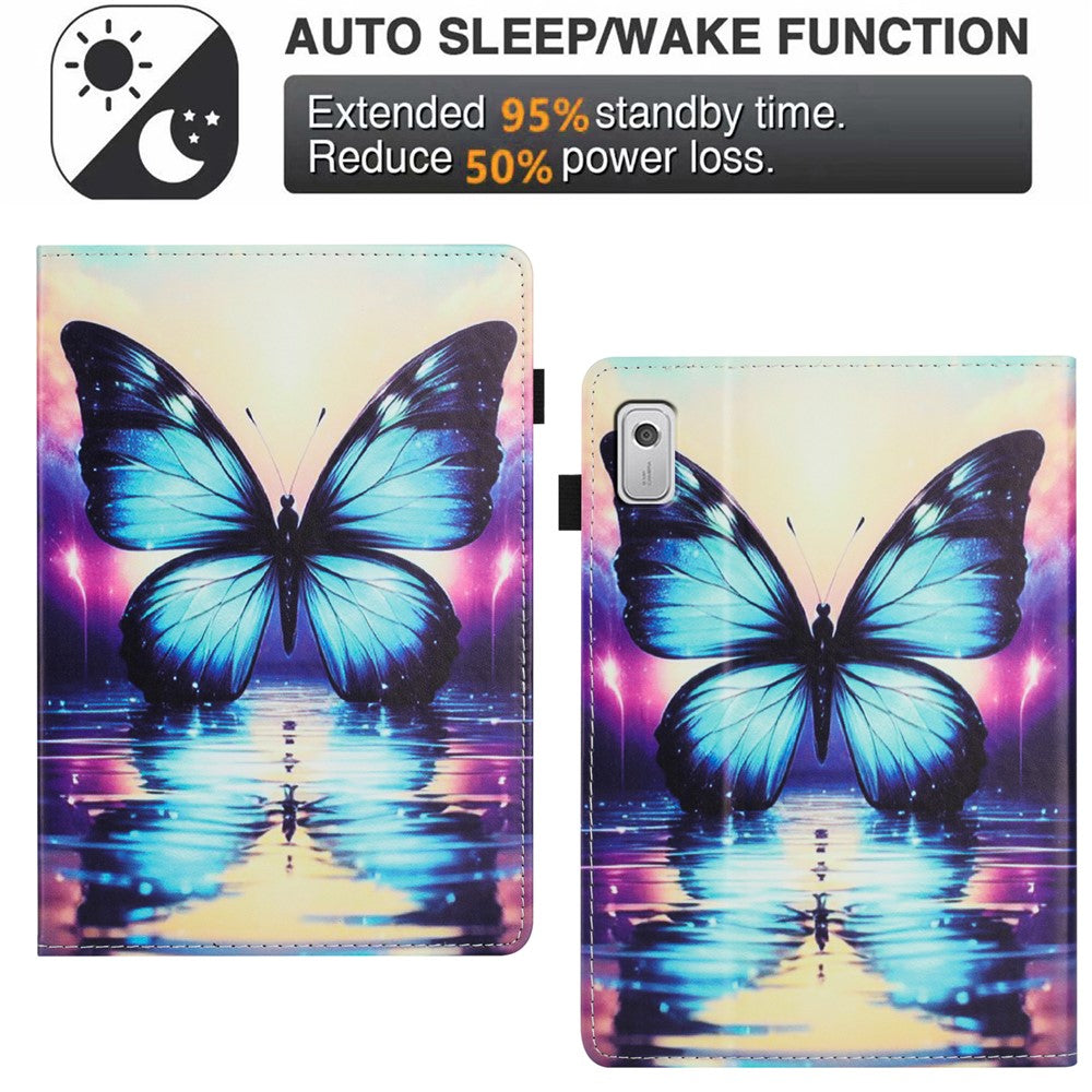 For Lenovo Tab M9 Case Pattern Leather Tablet Cover with Auto Sleep / Wake, Card Holder - Flower Fox