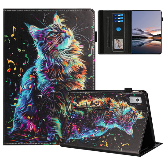 For Lenovo Tab M9 Case Pattern Leather Tablet Cover with Auto Sleep / Wake, Card Holder - Musical Note Cat