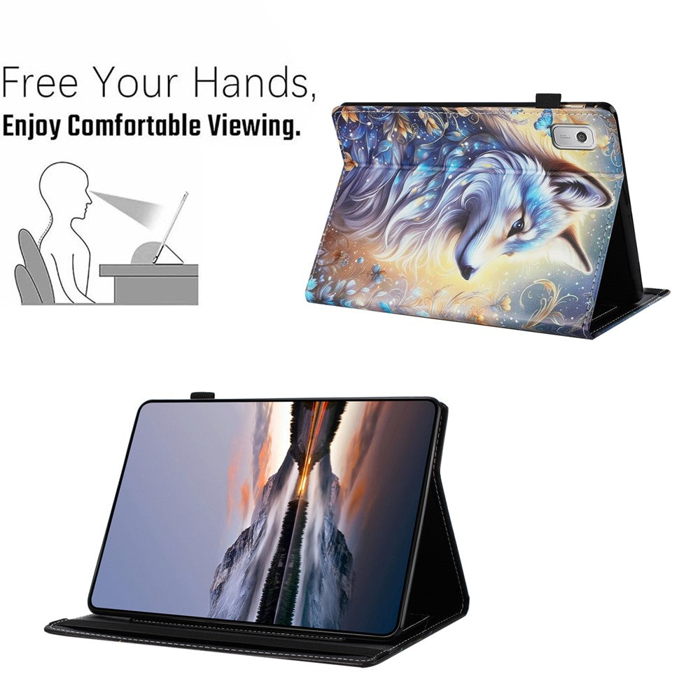 For Lenovo Tab M9 Case Pattern Leather Tablet Cover with Auto Sleep / Wake, Card Holder - White Wolf