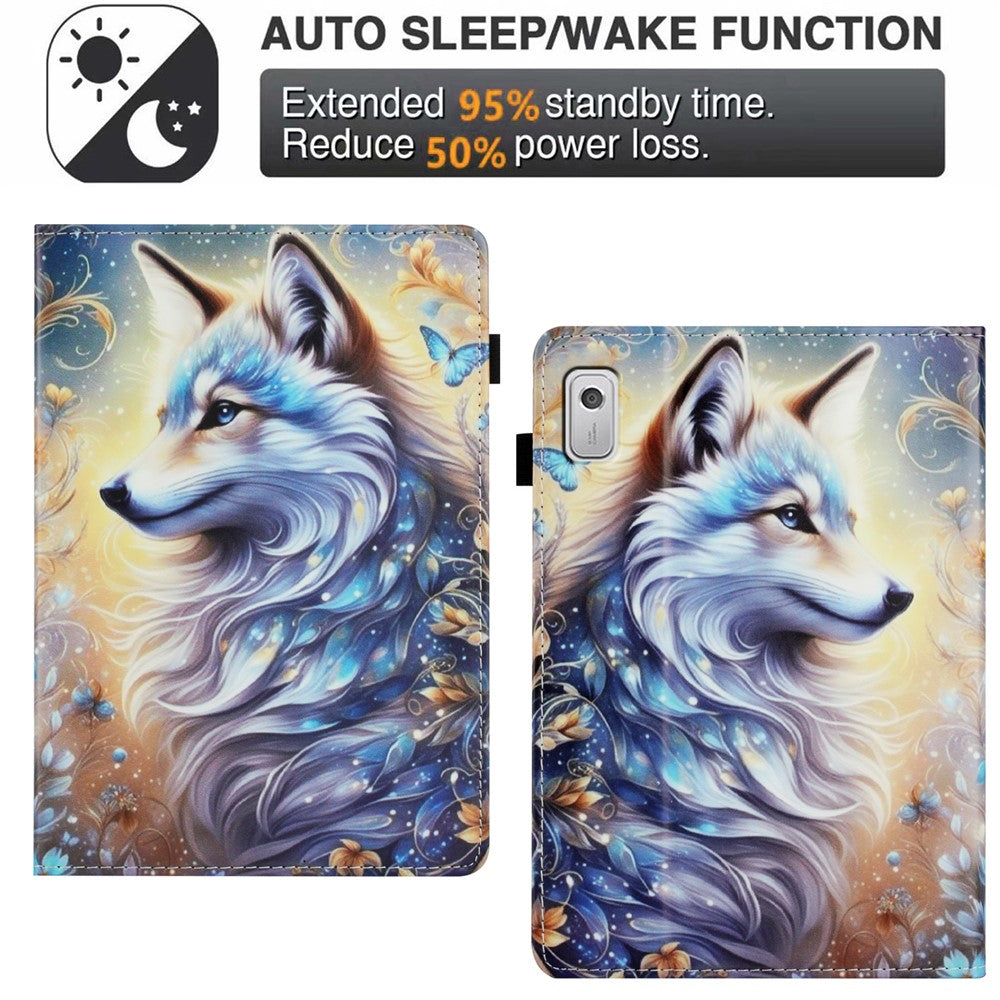 For Lenovo Tab M9 Case Pattern Leather Tablet Cover with Auto Sleep / Wake, Card Holder - White Wolf