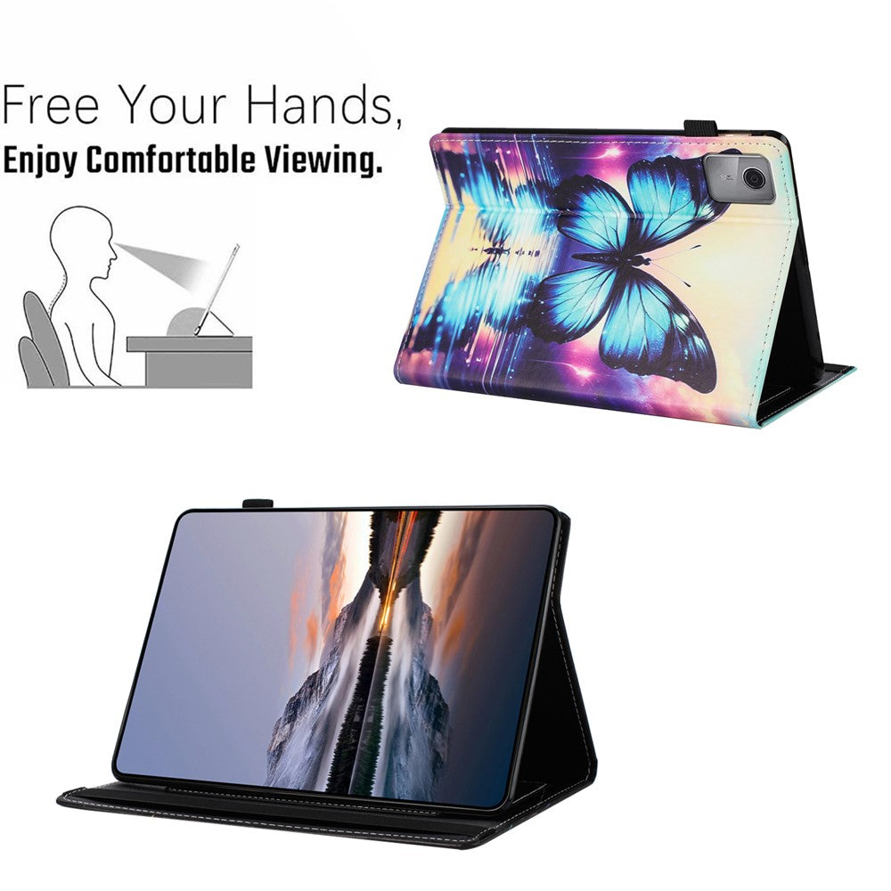 Tablet Case For Lenovo Tab M11 / Xiaoxin Pad 11 2024 Pattern Leather Cover with Auto Sleep / Wake, Card Holder - Butterfly Reflection