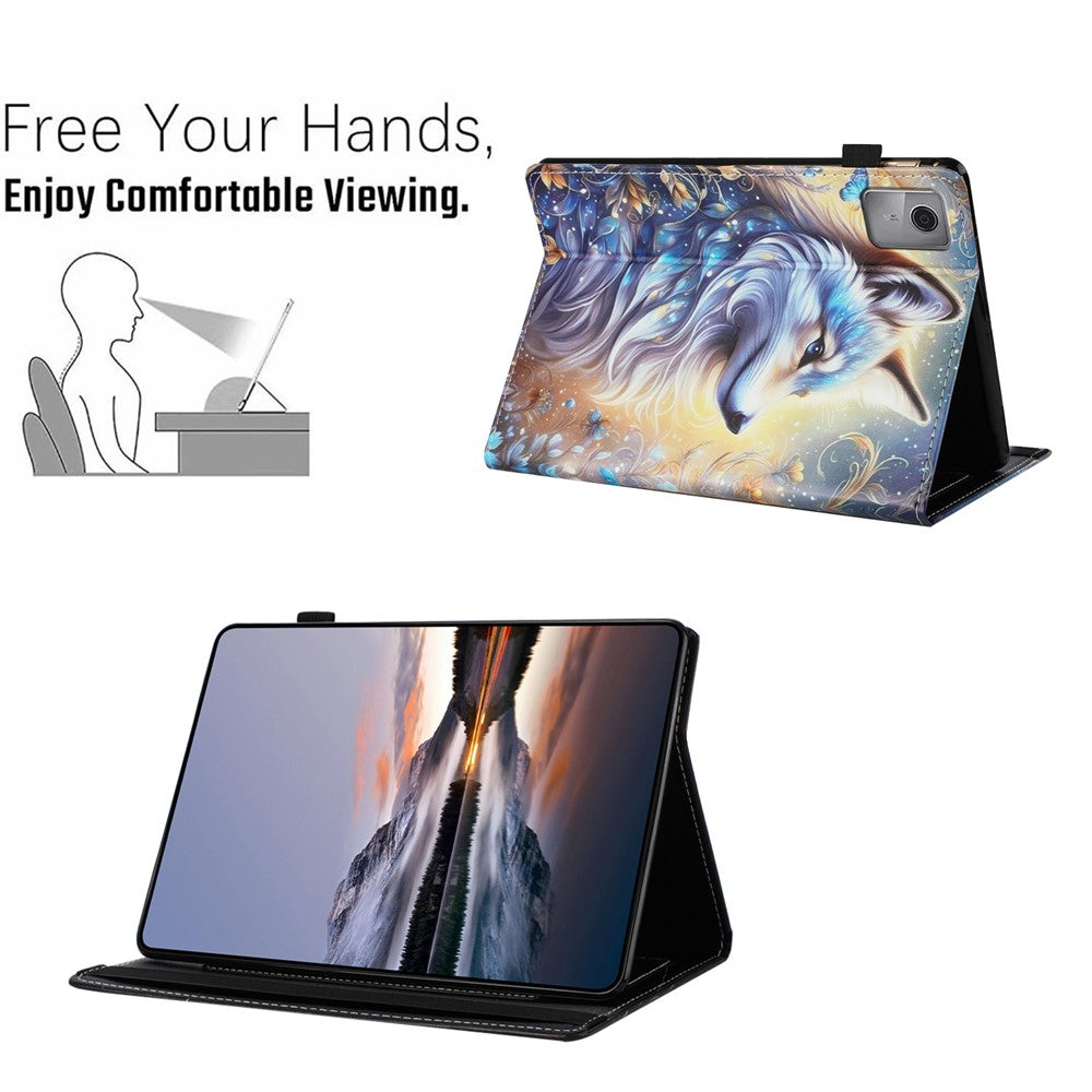Tablet Case For Lenovo Tab M11 / Xiaoxin Pad 11 2024 Pattern Leather Cover with Auto Sleep / Wake, Card Holder - White Wolf