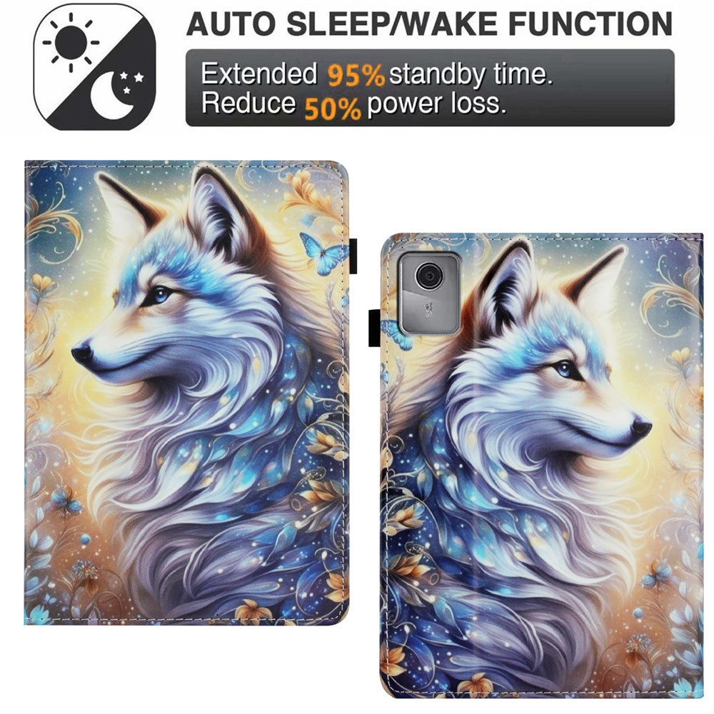 Tablet Case For Lenovo Tab M11 / Xiaoxin Pad 11 2024 Pattern Leather Cover with Auto Sleep / Wake, Card Holder - White Wolf