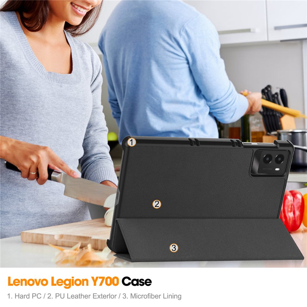 For Lenovo Legion Y700 (2025) Case Anti-Drop Leather Stand Tablet Cover - Black