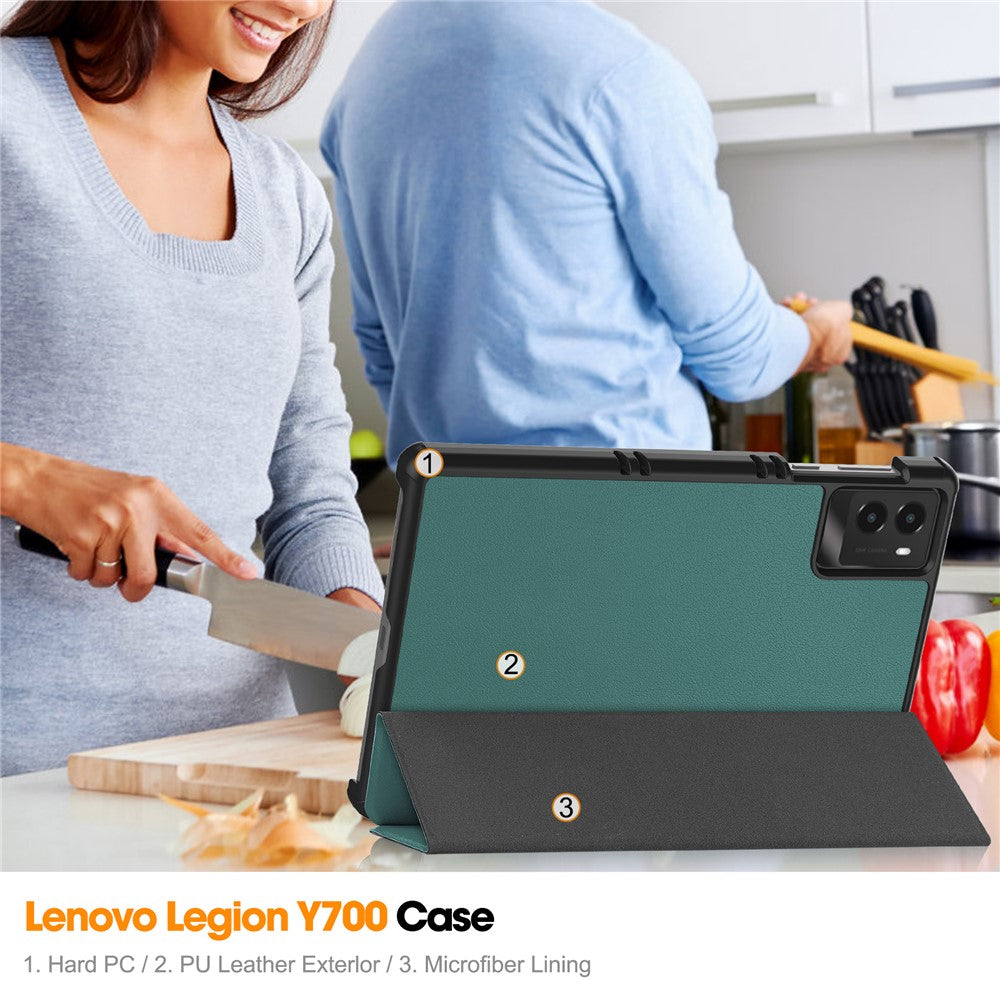 For Lenovo Legion Y700 (2025) Case Anti-Drop Leather Stand Tablet Cover - Blackish Green