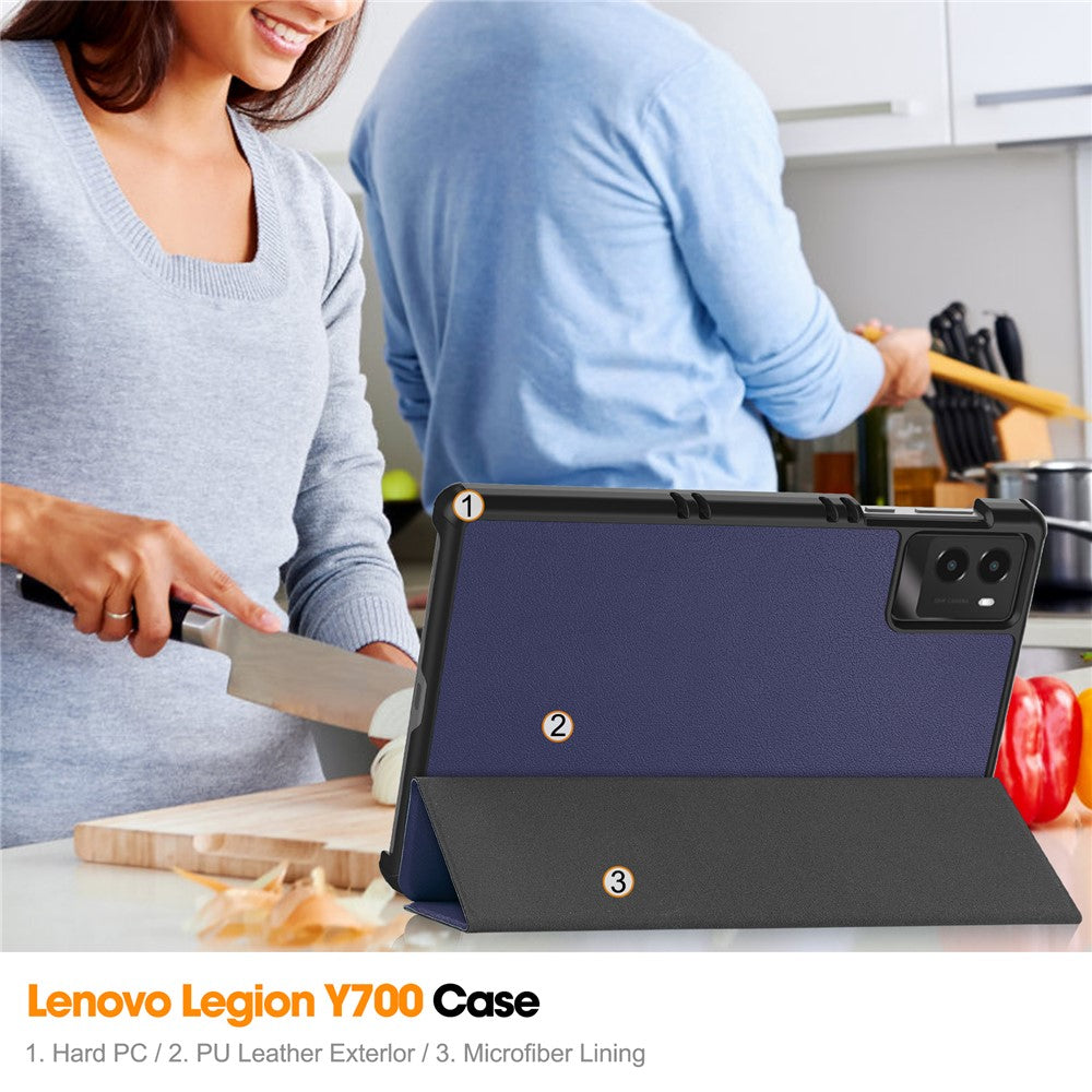 For Lenovo Legion Y700 (2025) Case Anti-Drop Leather Stand Tablet Cover - Dark Blue