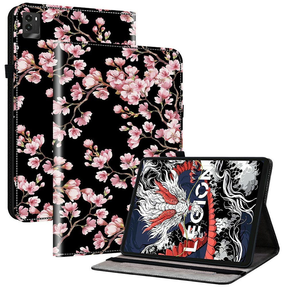 For Lenovo Legion Y700 (2025) Leather Case Pattern Printed Stand Tablet Cover with Card Slots - Plum Blossom