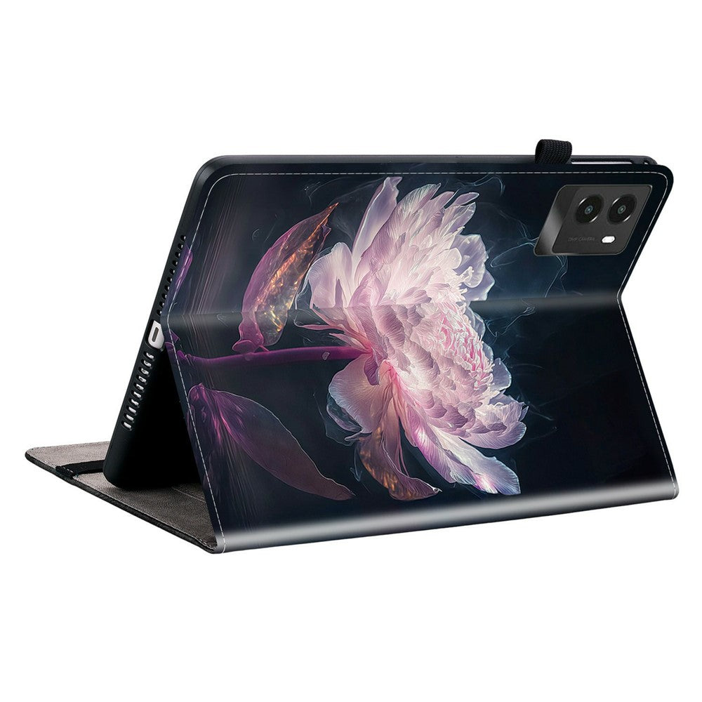 For Lenovo Legion Y700 (2025) Leather Case Pattern Printed Stand Tablet Cover with Card Slots - Purple Peony