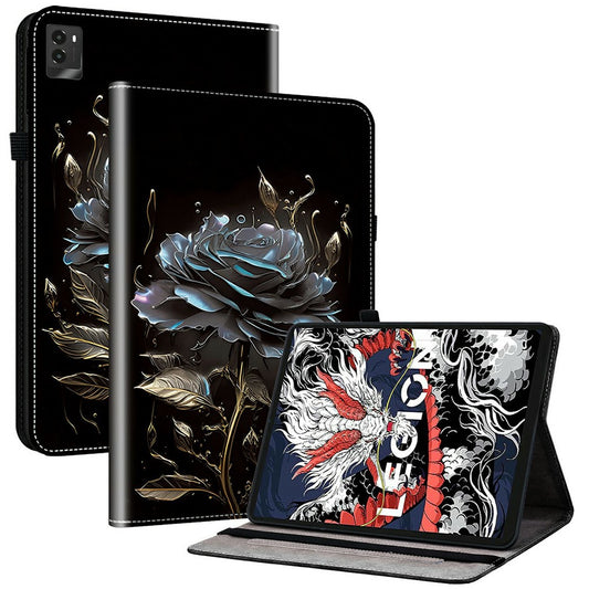 For Lenovo Legion Y700 (2025) Leather Case Pattern Printed Stand Tablet Cover with Card Slots - Black Rose