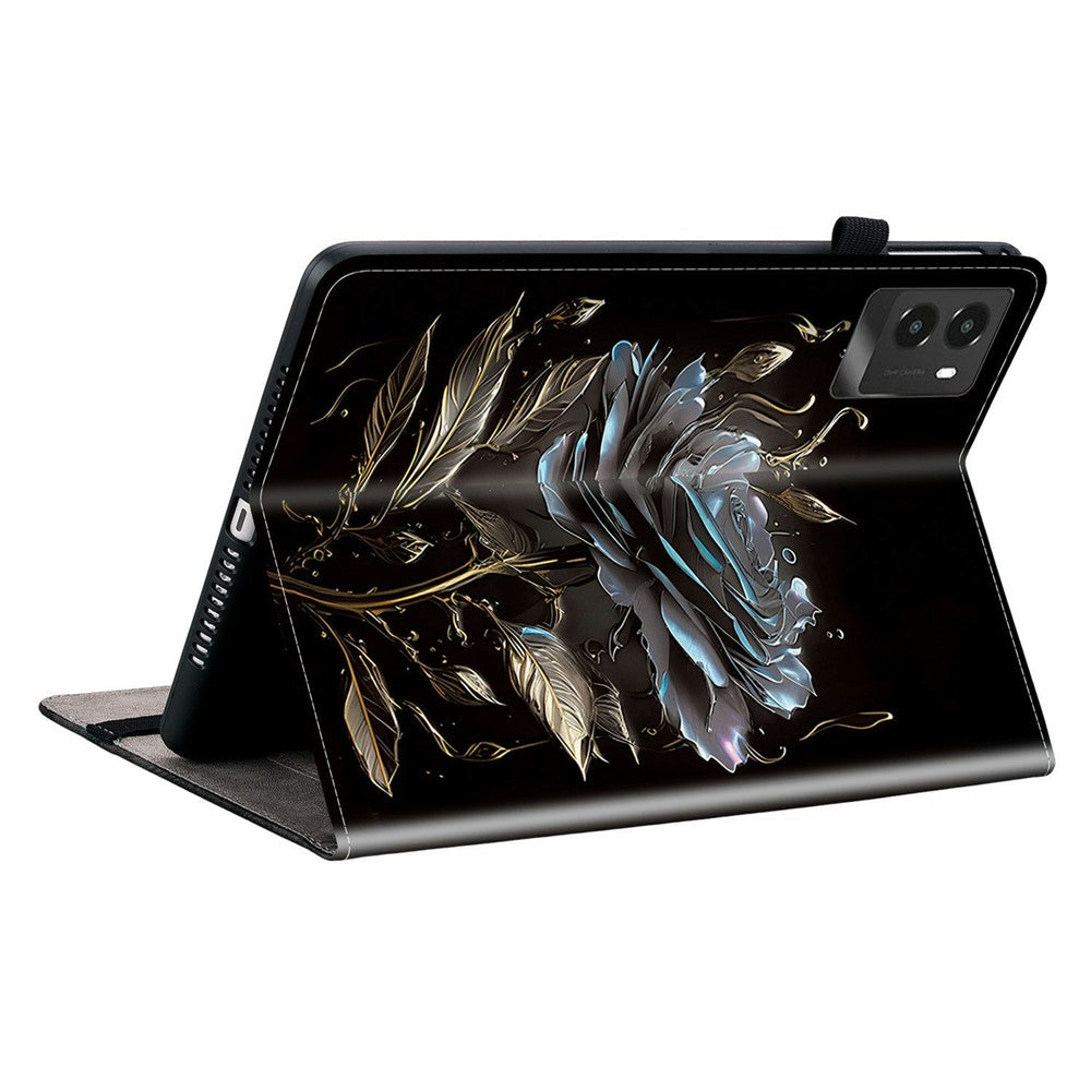 For Lenovo Legion Y700 (2025) Leather Case Pattern Printed Stand Tablet Cover with Card Slots - Black Rose