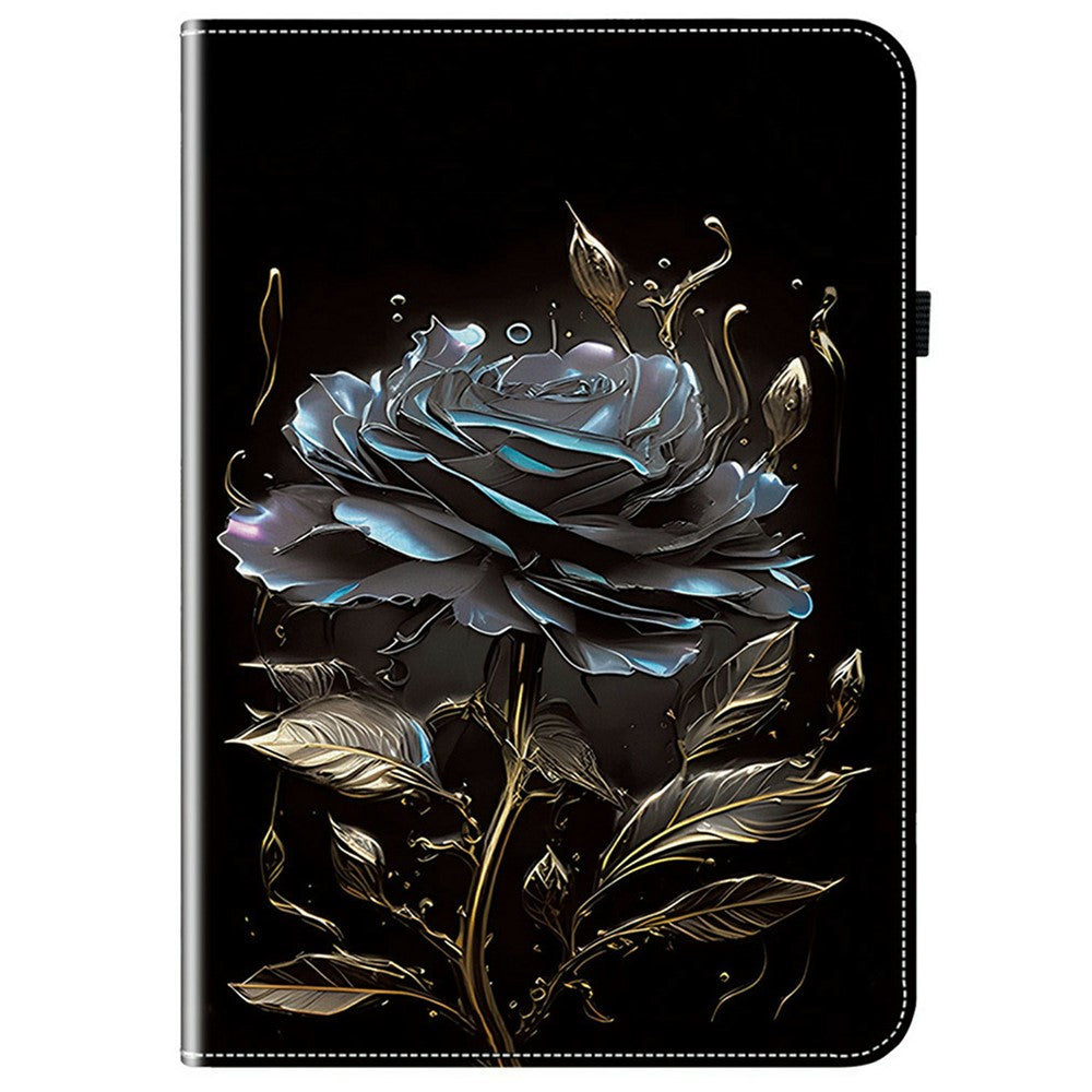 For Lenovo Legion Y700 (2025) Leather Case Pattern Printed Stand Tablet Cover with Card Slots - Black Rose