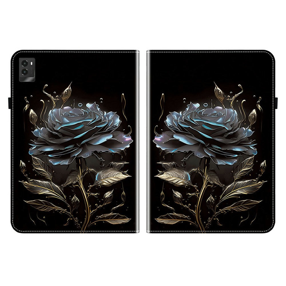 For Lenovo Legion Y700 (2025) Leather Case Pattern Printed Stand Tablet Cover with Card Slots - Black Rose