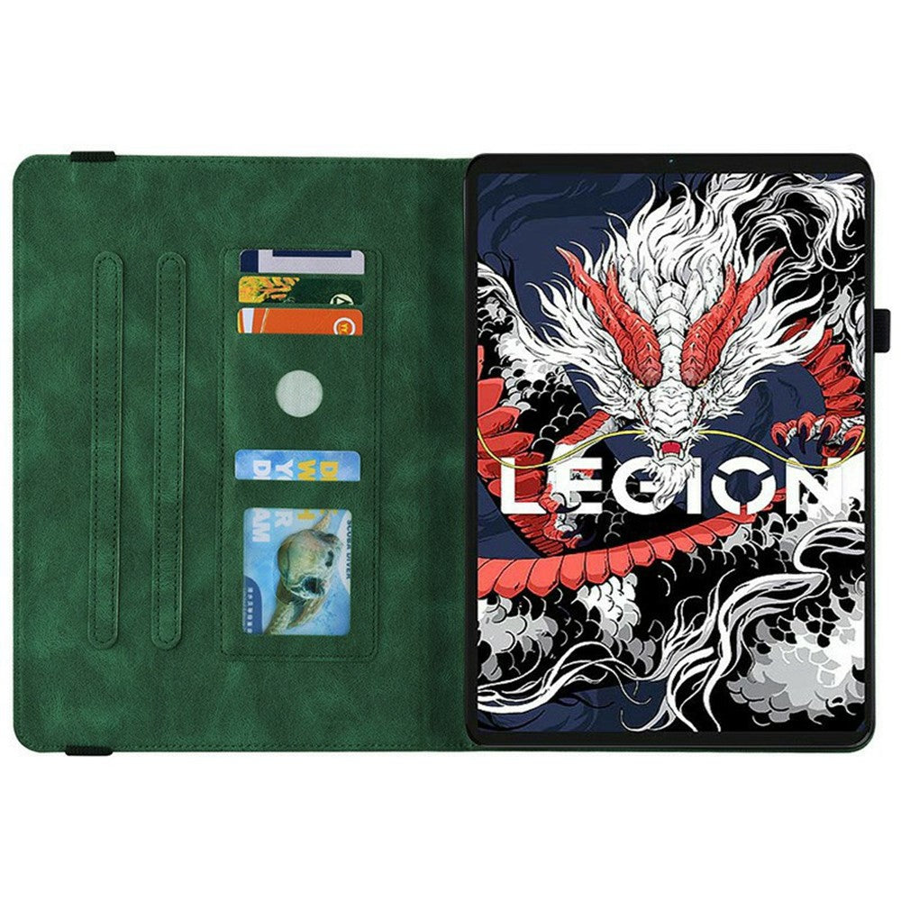 For Lenovo Legion Y700 (2025) Case Butterfly Flower Imprint PU Leather Tablet Cover with Card Slots - Green
