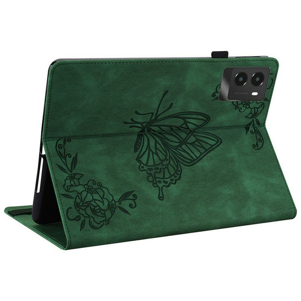 For Lenovo Legion Y700 (2025) Case Butterfly Flower Imprint PU Leather Tablet Cover with Card Slots - Green