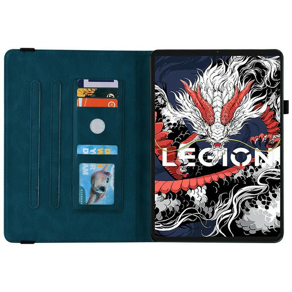 For Lenovo Legion Y700 (2025) Case Butterfly Flower Imprint PU Leather Tablet Cover with Card Slots - Blue