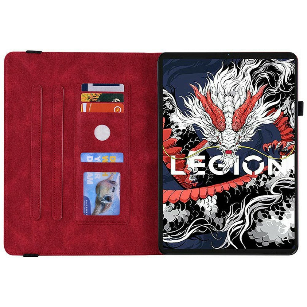 For Lenovo Legion Y700 (2025) Case Butterfly Flower Imprint PU Leather Tablet Cover with Card Slots - Red