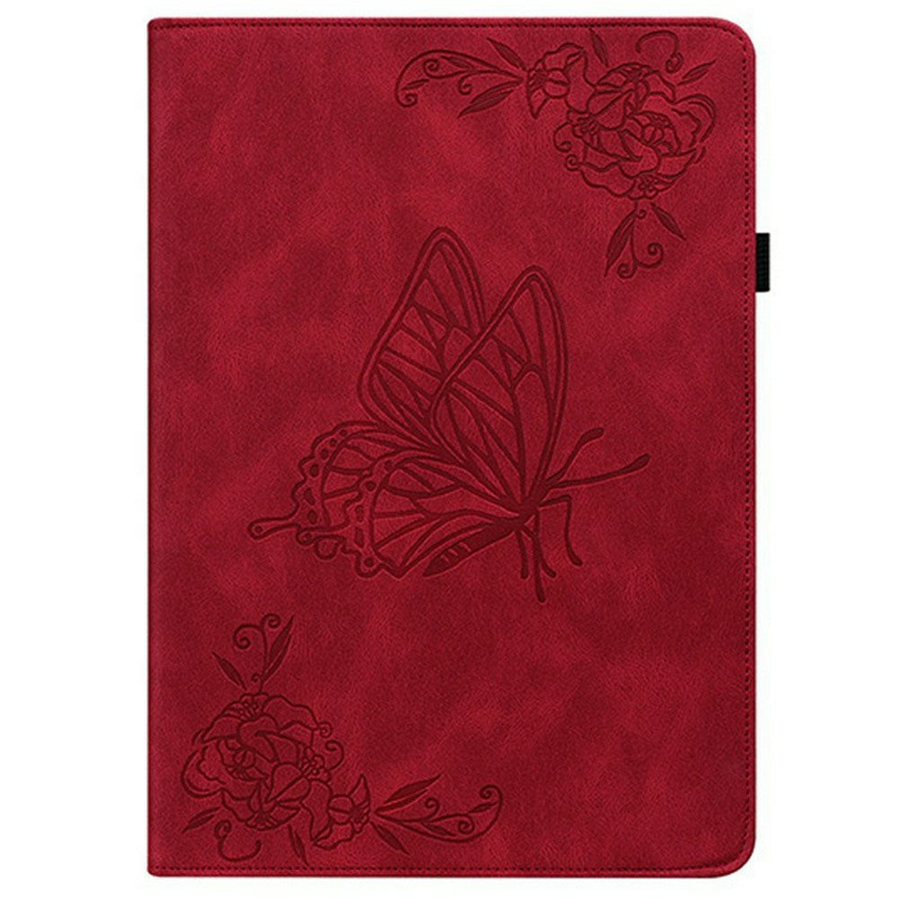 For Lenovo Legion Y700 (2025) Case Butterfly Flower Imprint PU Leather Tablet Cover with Card Slots - Red