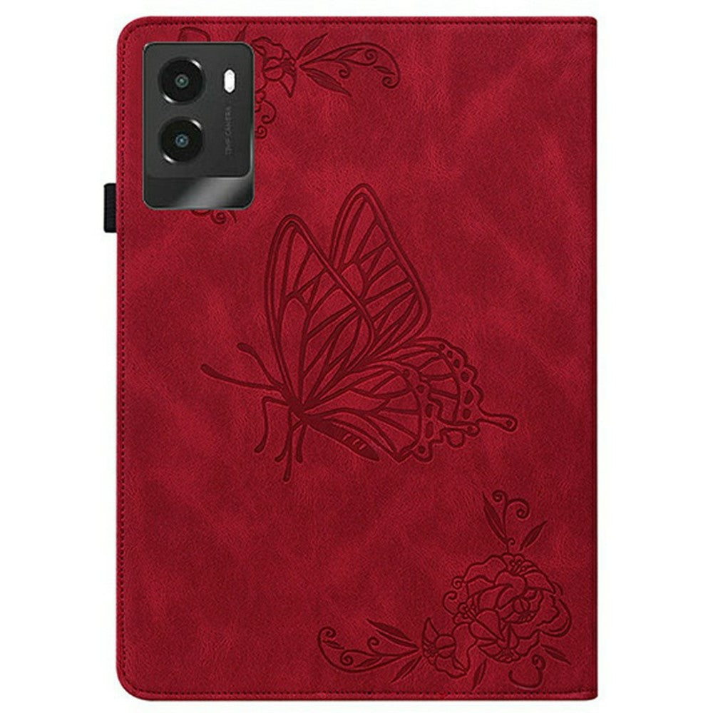 For Lenovo Legion Y700 (2025) Case Butterfly Flower Imprint PU Leather Tablet Cover with Card Slots - Red