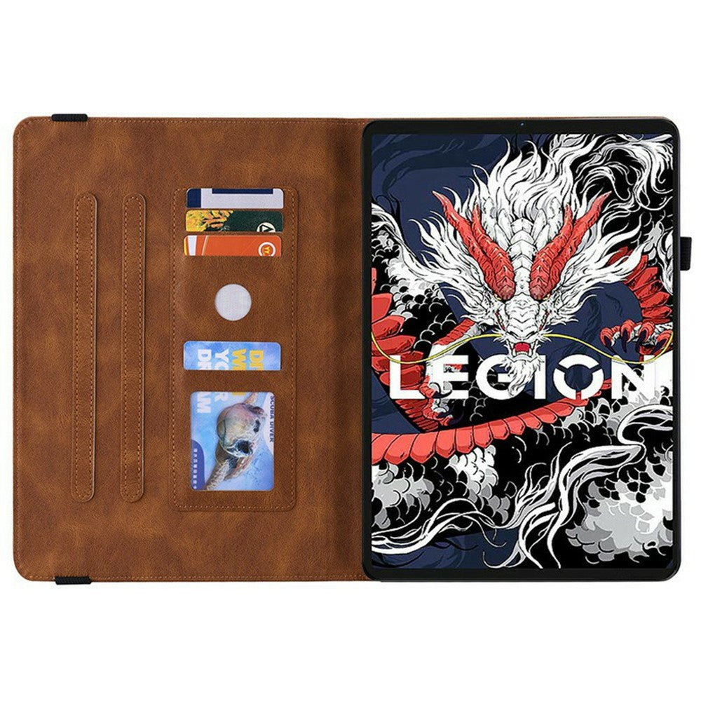 For Lenovo Legion Y700 (2025) Case Butterfly Flower Imprint PU Leather Tablet Cover with Card Slots - Brown