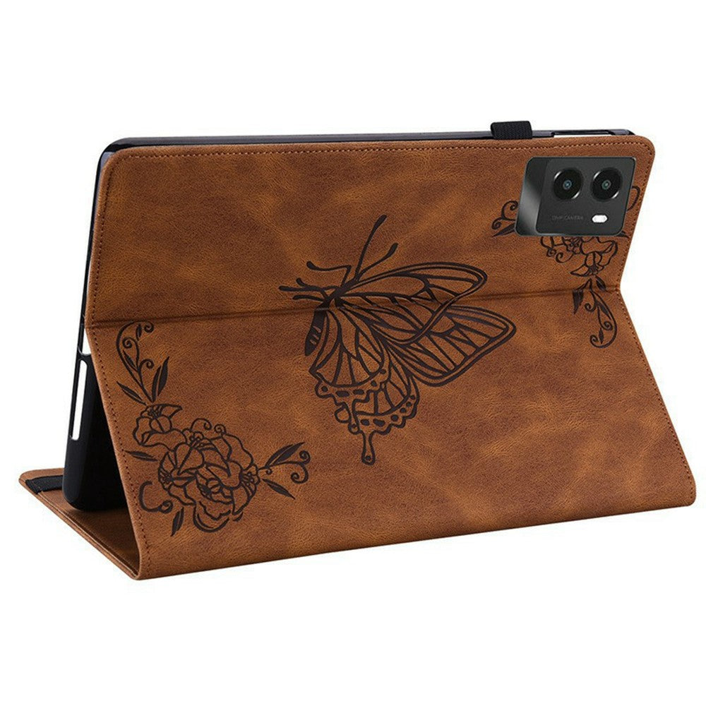 For Lenovo Legion Y700 (2025) Case Butterfly Flower Imprint PU Leather Tablet Cover with Card Slots - Brown