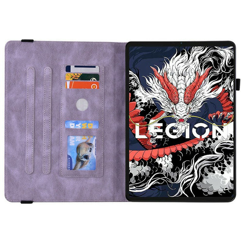 For Lenovo Legion Y700 (2025) Case Butterfly Flower Imprint PU Leather Tablet Cover with Card Slots - Purple