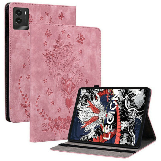 For Lenovo Legion Y700 (2025) Case Card Holder Anti-Scratch Leather Cover Rose Flower Imprint - Pink