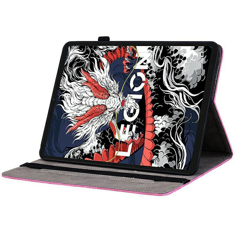For Lenovo Legion Y700 (2025) Case Card Holder Anti-Scratch Leather Cover Rose Flower Imprint - Rose