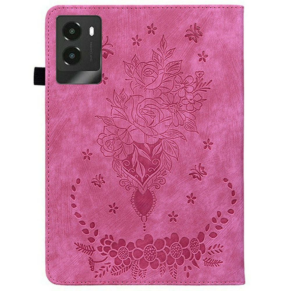 For Lenovo Legion Y700 (2025) Case Card Holder Anti-Scratch Leather Cover Rose Flower Imprint - Rose