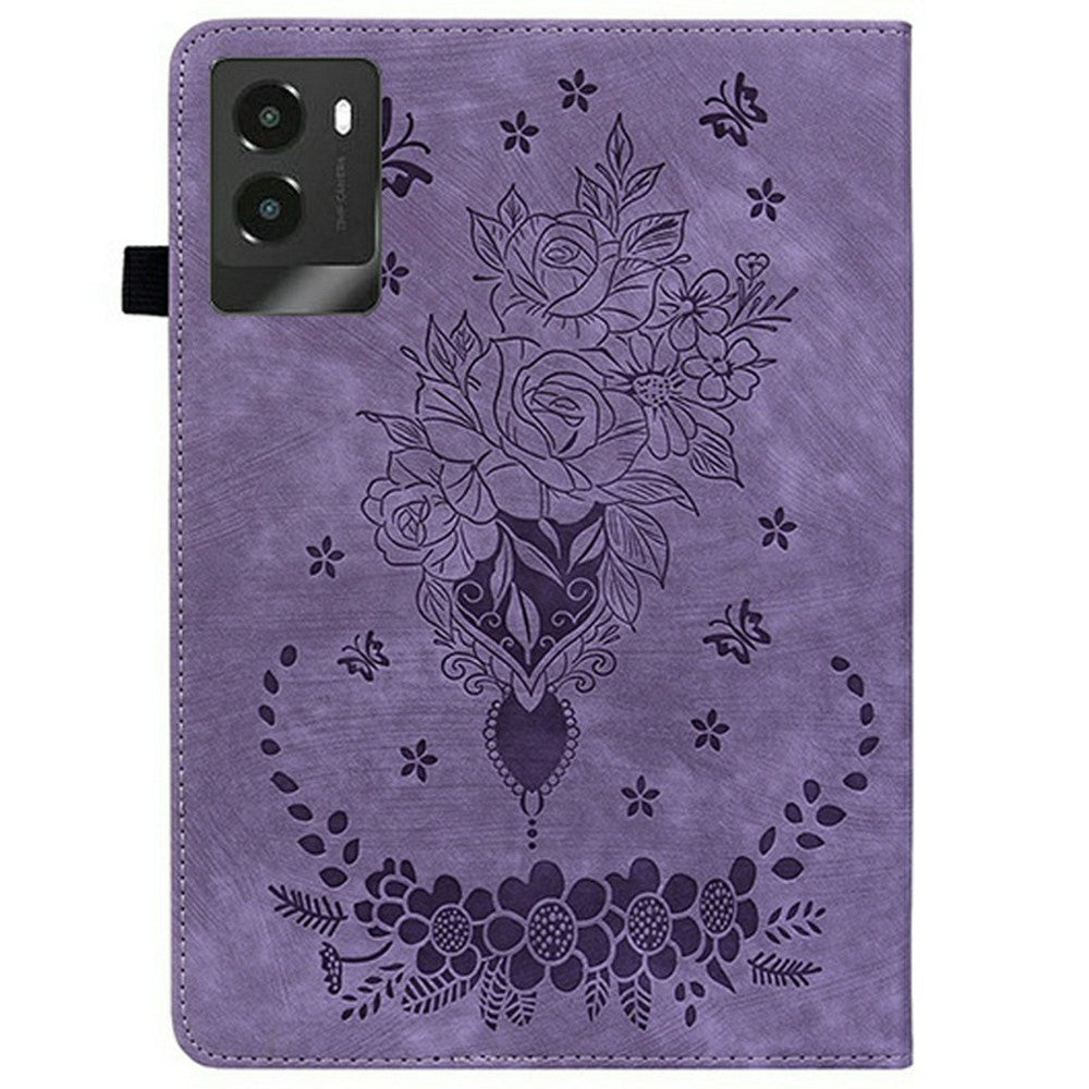 For Lenovo Legion Y700 (2025) Case Card Holder Anti-Scratch Leather Cover Rose Flower Imprint - Purple