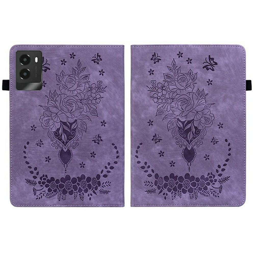 For Lenovo Legion Y700 (2025) Case Card Holder Anti-Scratch Leather Cover Rose Flower Imprint - Purple