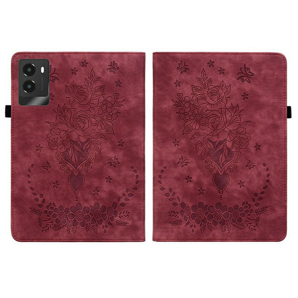For Lenovo Legion Y700 (2025) Case Card Holder Anti-Scratch Leather Cover Rose Flower Imprint - Red