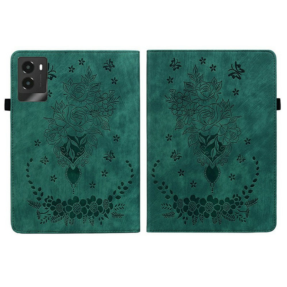 For Lenovo Legion Y700 (2025) Case Card Holder Anti-Scratch Leather Cover Rose Flower Imprint - Green