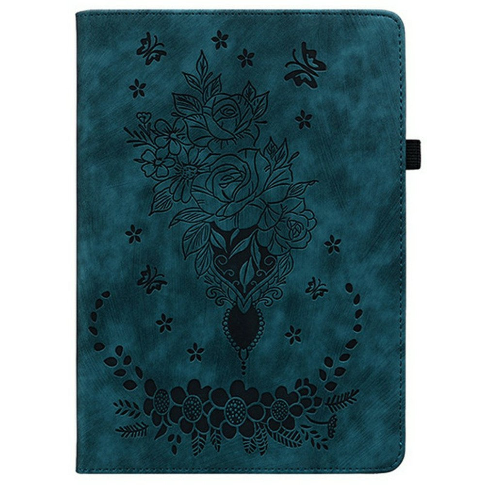 For Lenovo Legion Y700 (2025) Case Card Holder Anti-Scratch Leather Cover Rose Flower Imprint - Blue