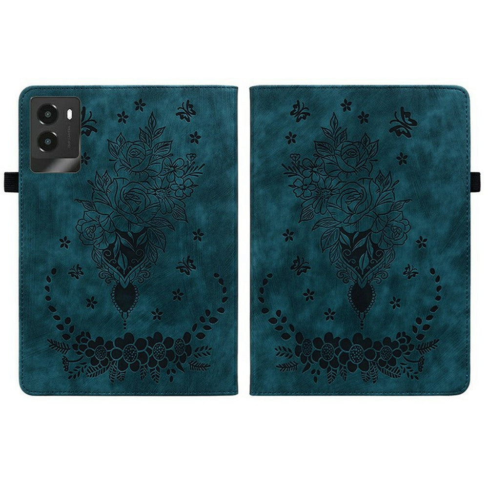 For Lenovo Legion Y700 (2025) Case Card Holder Anti-Scratch Leather Cover Rose Flower Imprint - Blue