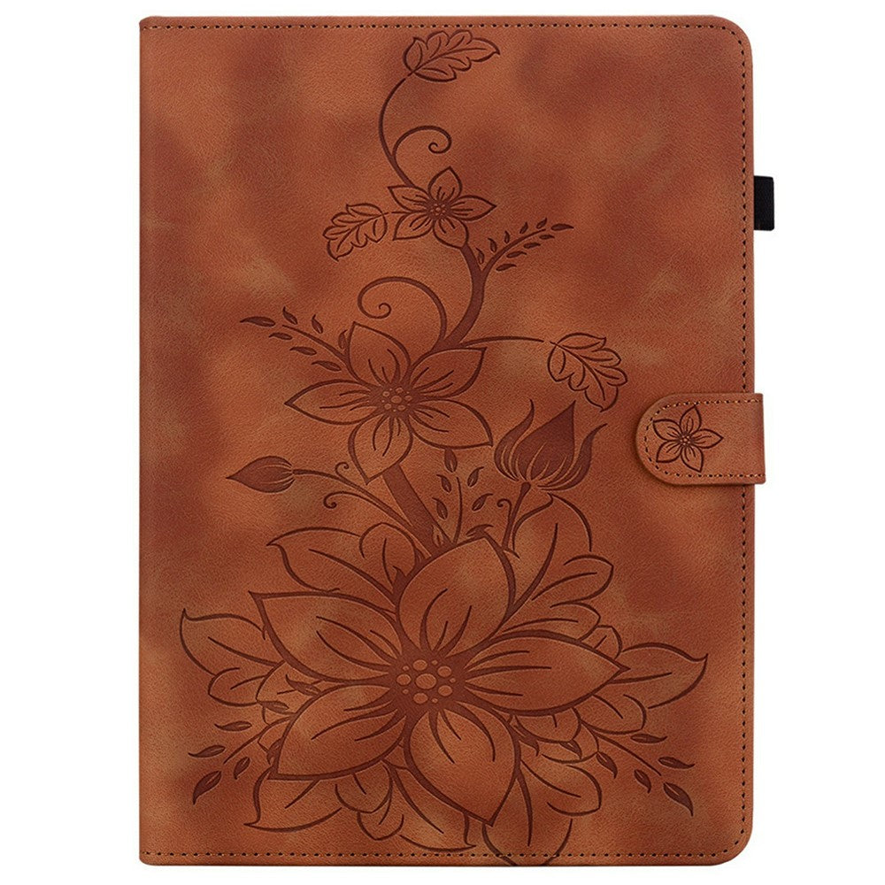 For Lenovo Legion Y700 (2025) Case Lily Flower Imprint Card Slots Leather Tablet Cover - Brown