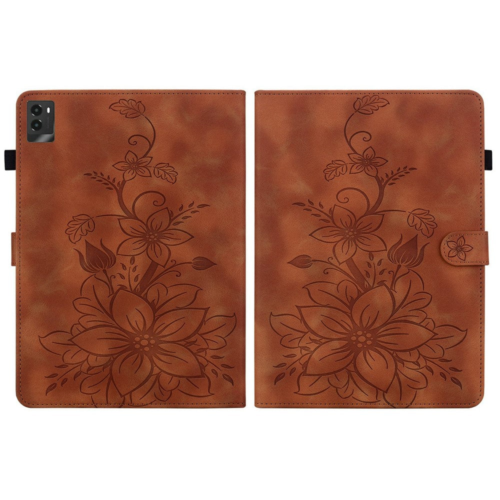 For Lenovo Legion Y700 (2025) Case Lily Flower Imprint Card Slots Leather Tablet Cover - Brown