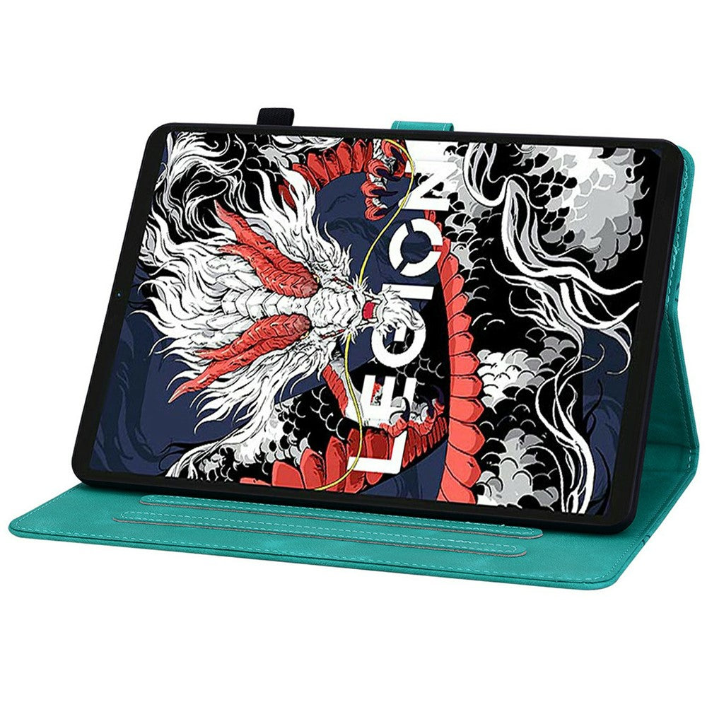For Lenovo Legion Y700 (2025) Case Lily Flower Imprint Card Slots Leather Tablet Cover - Green