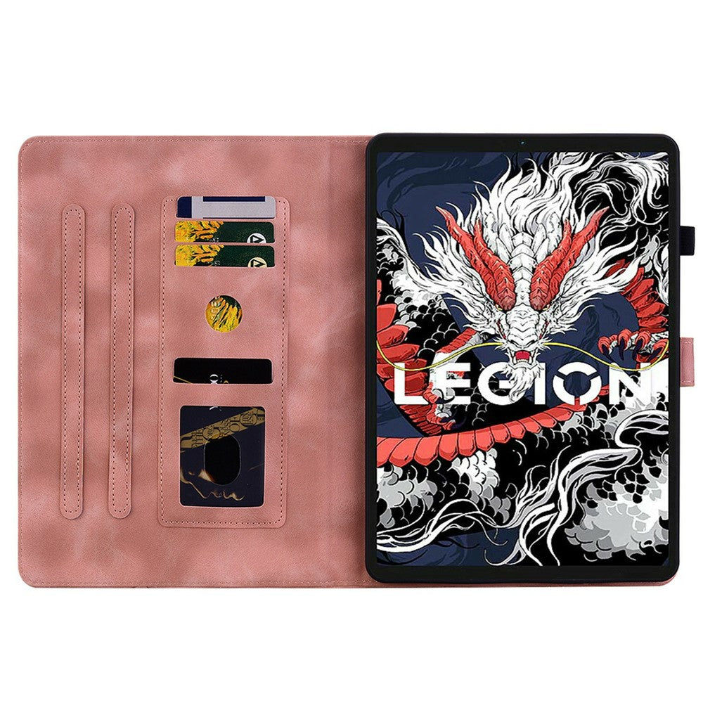 For Lenovo Legion Y700 (2025) Case Lily Flower Imprint Card Slots Leather Tablet Cover - Pink